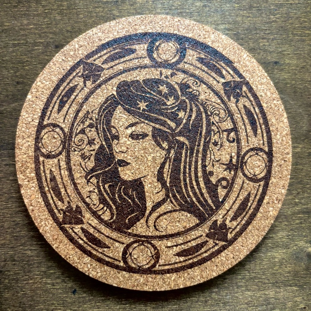 Virgo Artistic Zodiac Design Laser Engraved Cork Coaster